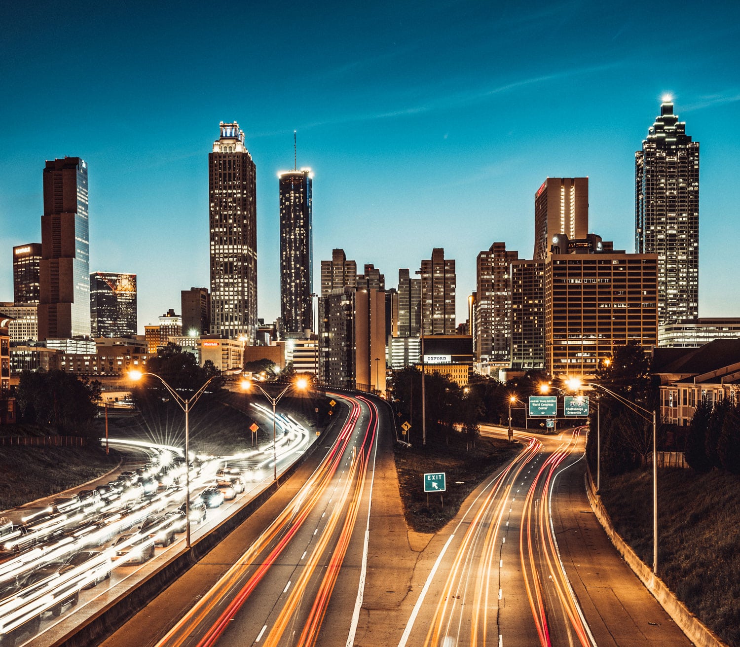 a view of a city at night